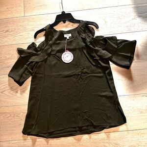 Umgee Dark Green Cold Shoulder Blouse